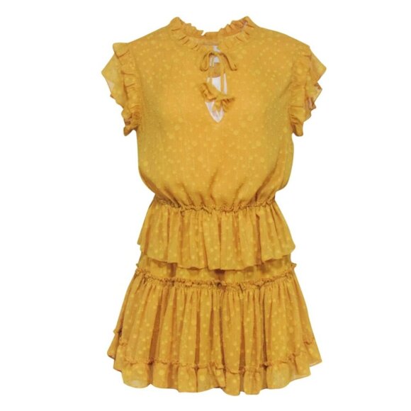 MISA Los Angeles Lilian Saffron Ruffle Clip Dot Mini Dress - Picture 2 of 12